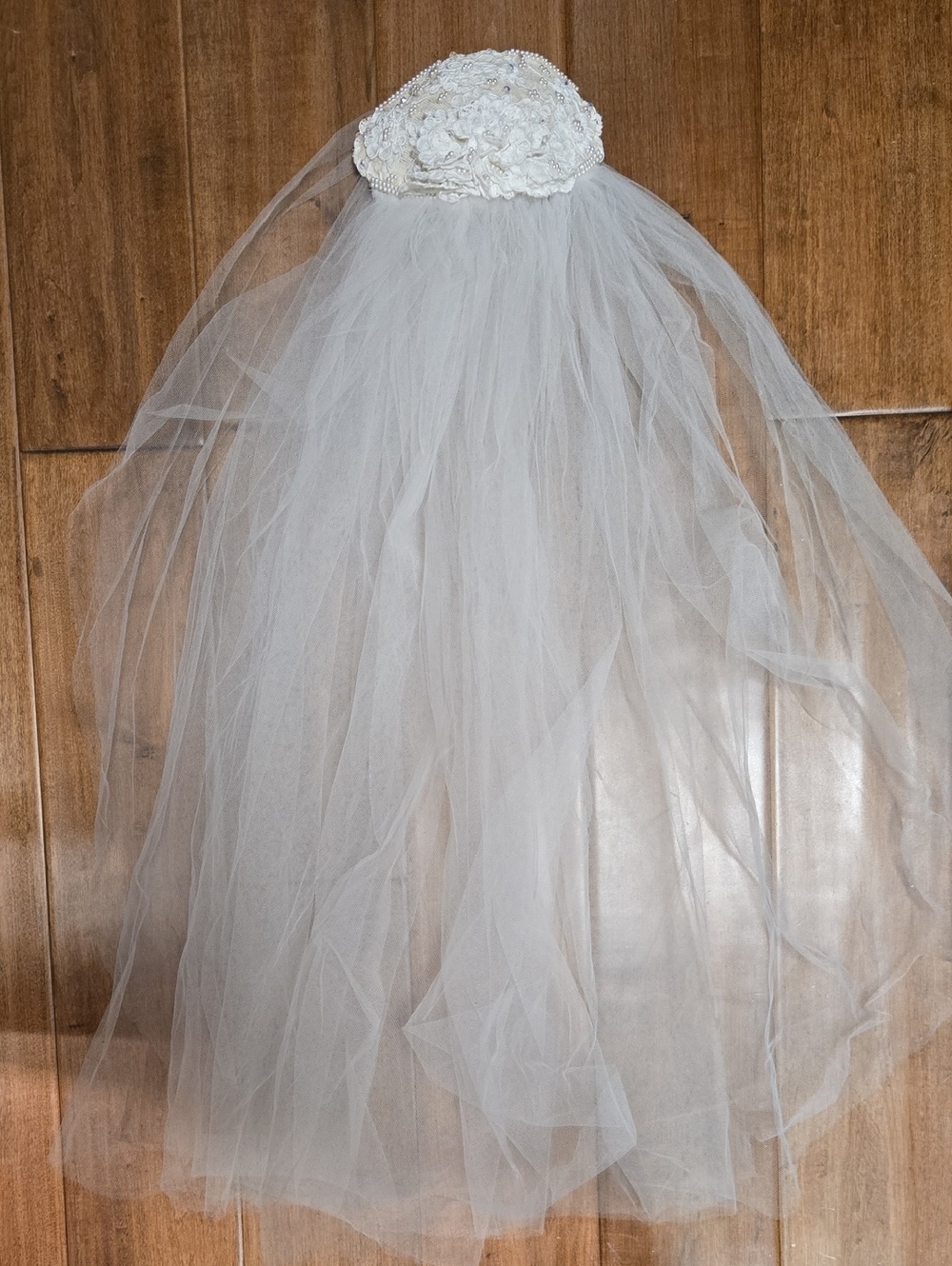 Priscilla Of BOSTON White Floral Beaded Bridal Veil